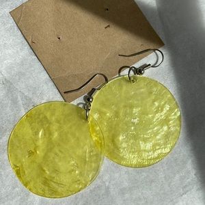 - Genuine lovely yellow capiz shell earrings 1.5 inches across